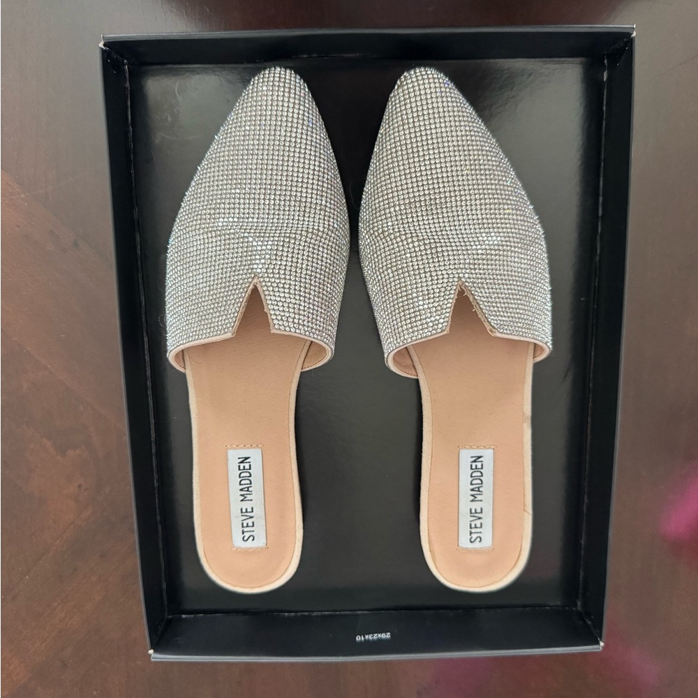Steve Madden Silver Crystal-Embellished Pointed Toe Mules